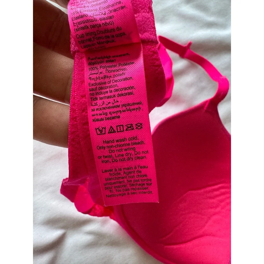 La Senza Beyond Sexy Classic Plunge Lace Bra Pink Floral Padded Underwire 34C - Picture 8 of 10